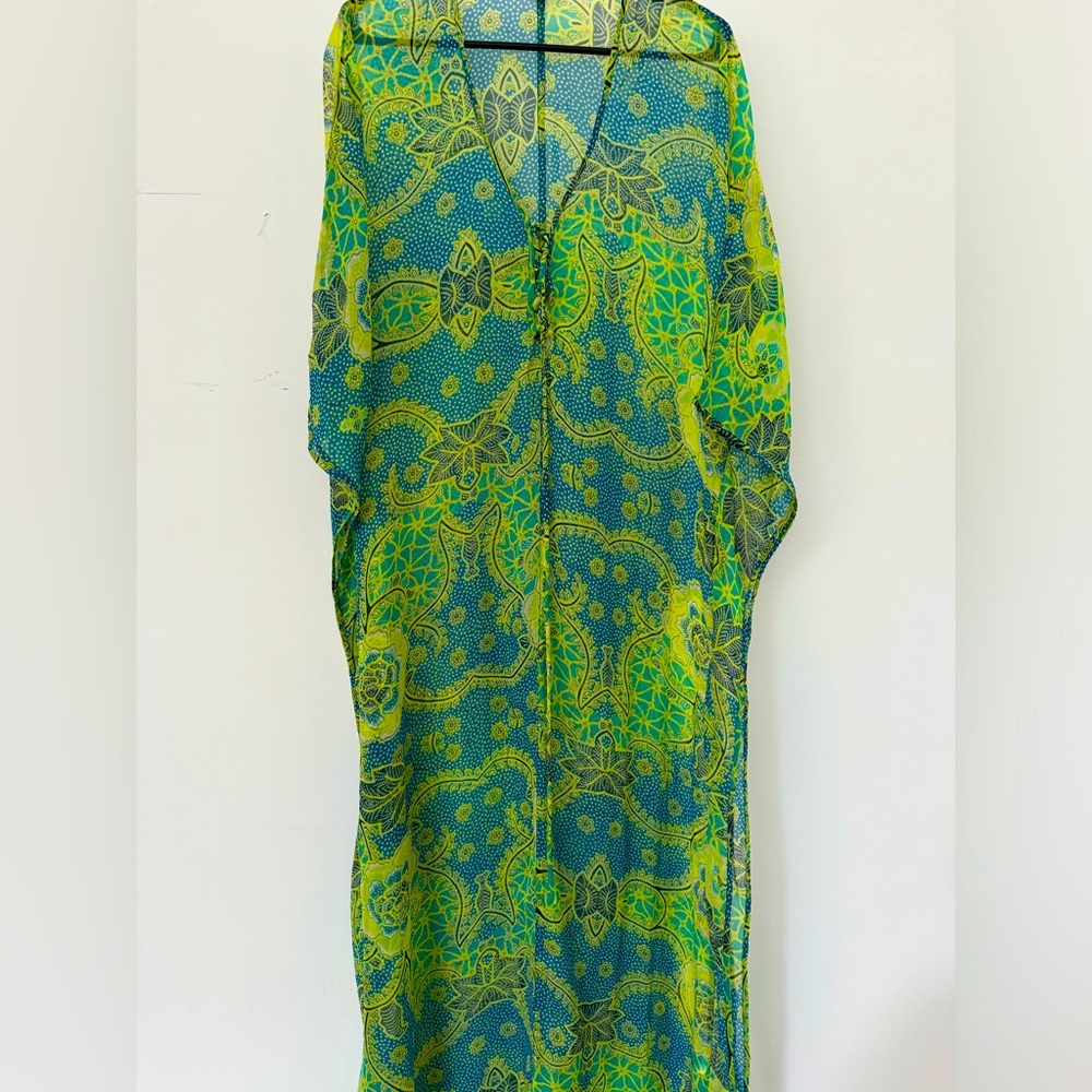Teal and Lime Patterned beach coverup